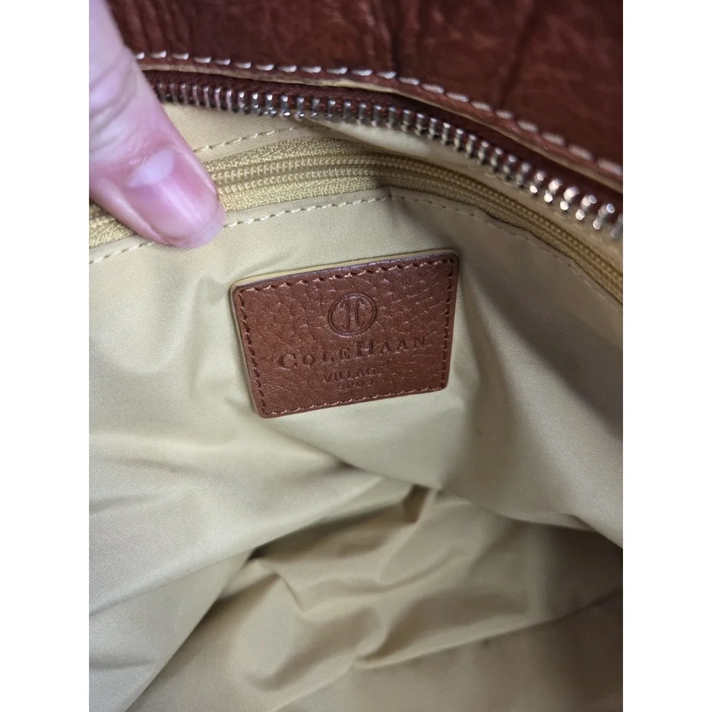 Vintage Cole‎ Haan Village Tan Brown Leather Shoulder Tote Bag Rivets Stitch
